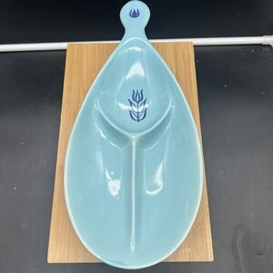 Vintage MCM Cronin Teal Blue Teardrop Tulip Divided Relish Dish